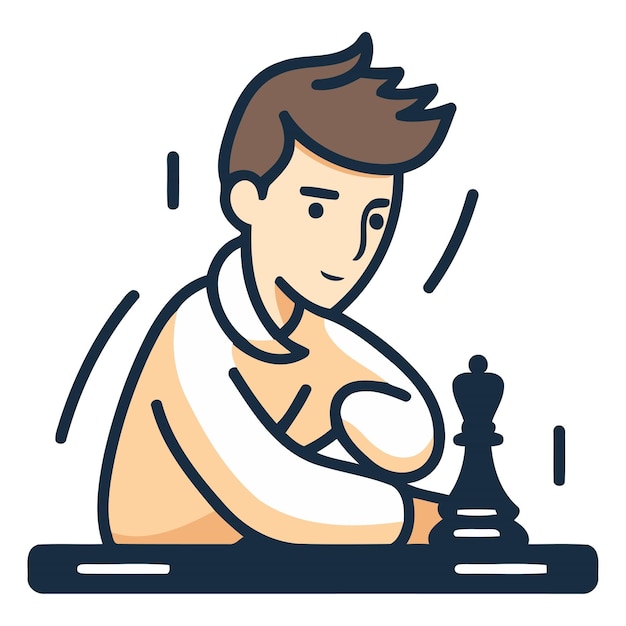 Вектор Мужчина играет в шахматы молодой человек играет в шахматы