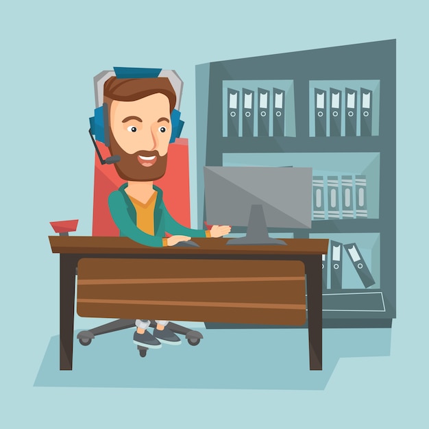 Man playing computer game vector illustration.