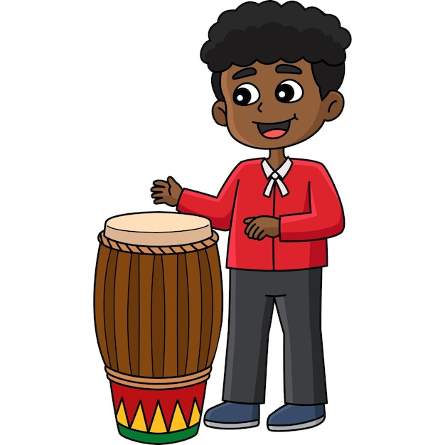 Man Playing a Drum Cartoon Colored Clipart