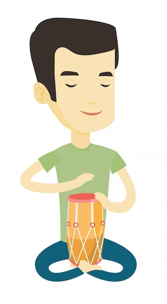 Vector man playing ethnic drum.