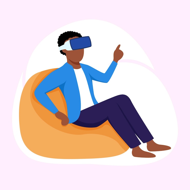 Vector man playing game with vr glasses