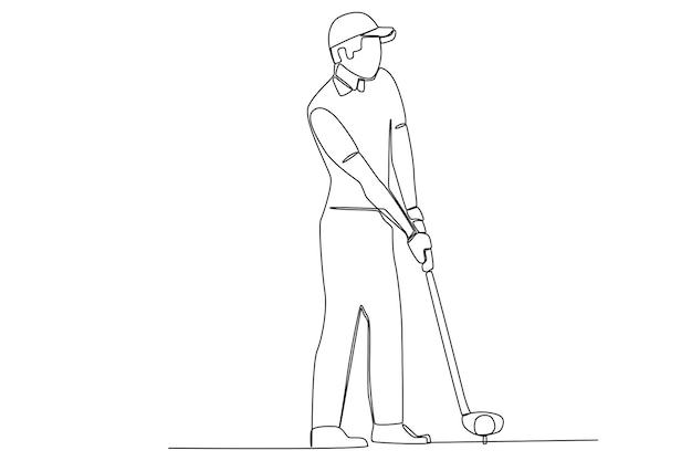 A man playing golf one line art