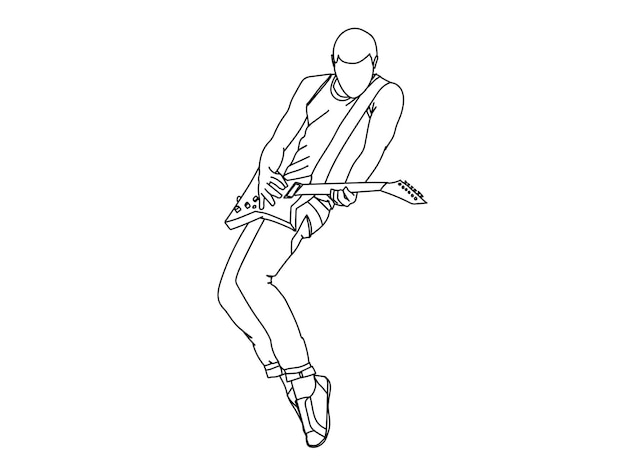 Man playing guitar line art drawing