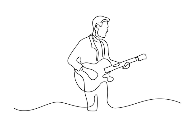 Vector man playing guitar oneline continuous single line art editable line