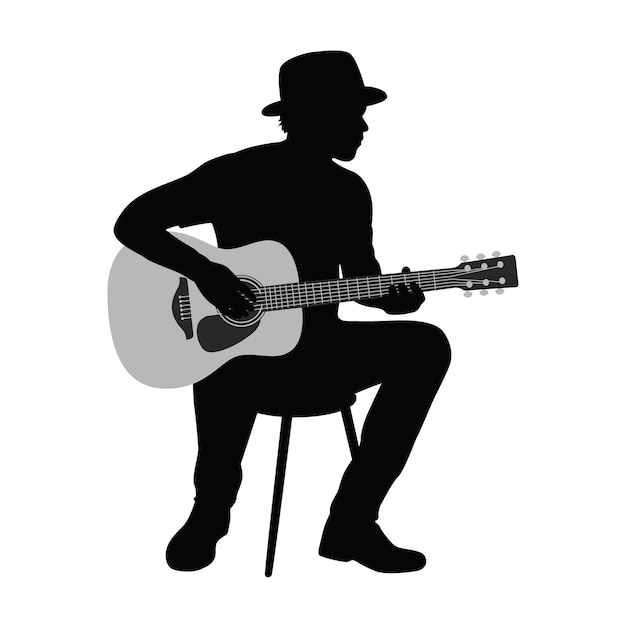 man playing guitar and singing man guitarist silhouette vector illustration
