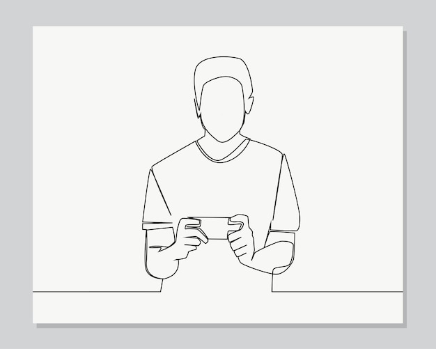 Premium Vector  Man playing online game on mobile phone continuous one  line illustration