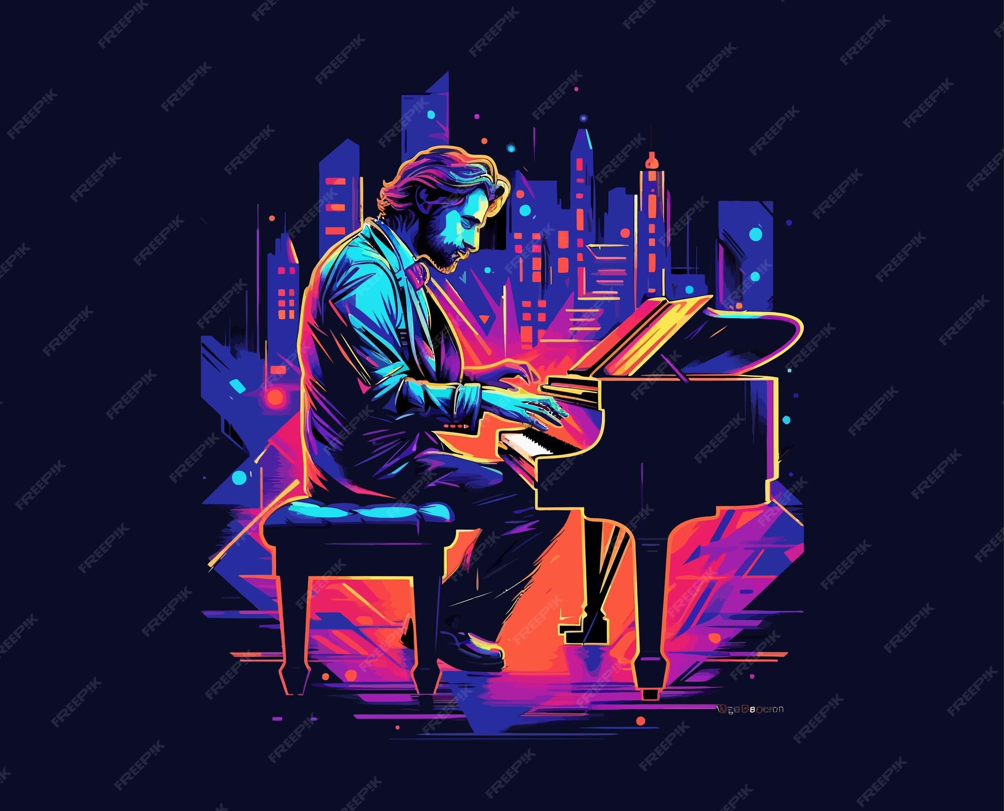 Premium Vector | A man playing piano colorfull illustration