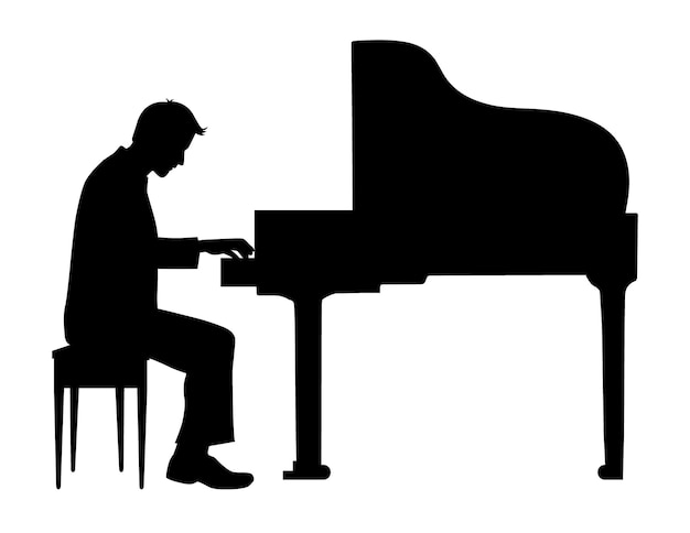 Vettore uomo che suona il pianoforte silhouette uomo pianista pianista