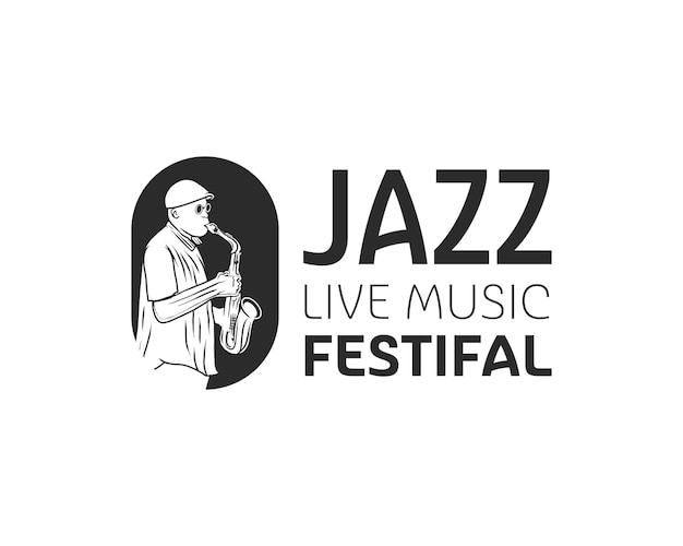 Man playing saxophone logo. jazz live music festival event logo design template