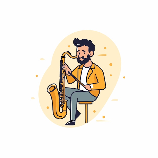 Vector man playing the saxophone vector illustration in a flat style