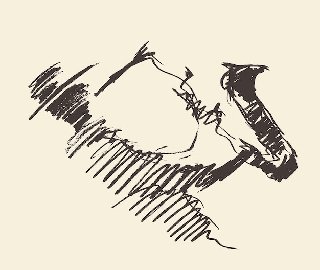 Man playing saxophone. Vintage hand drawn vector illustration, sketch.