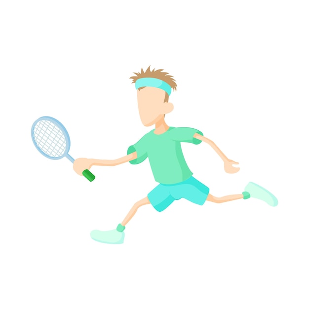 Man playing tennis icon in cartoon style on a white background