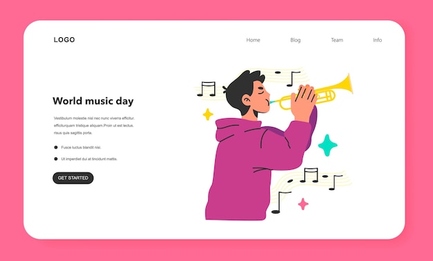 Man playing the trumpet web banner or landing page musical instrument