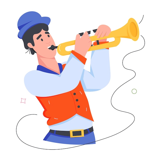 Vector a man playing a trumpet with a blue top and a red vest on the bottom