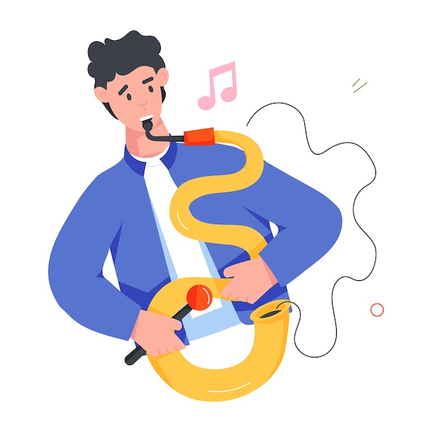 Vector a man playing a trumpet with a musical instrument in his hand