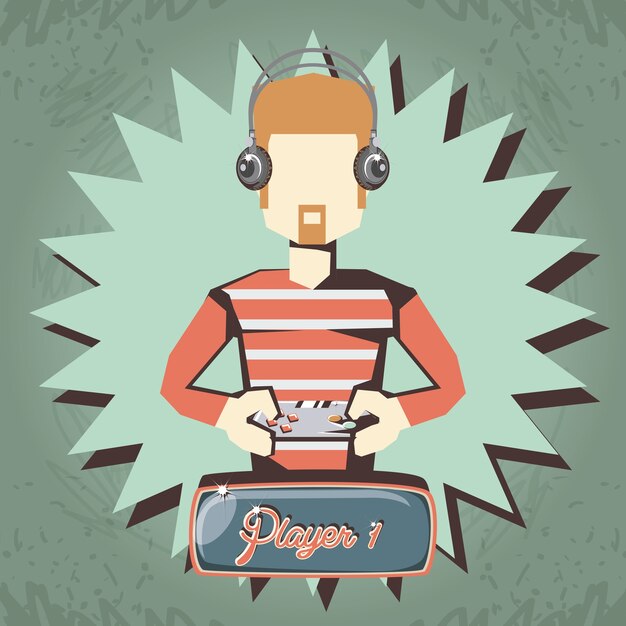 ビデオゲームレトロベクトルイラストデザインをしている男