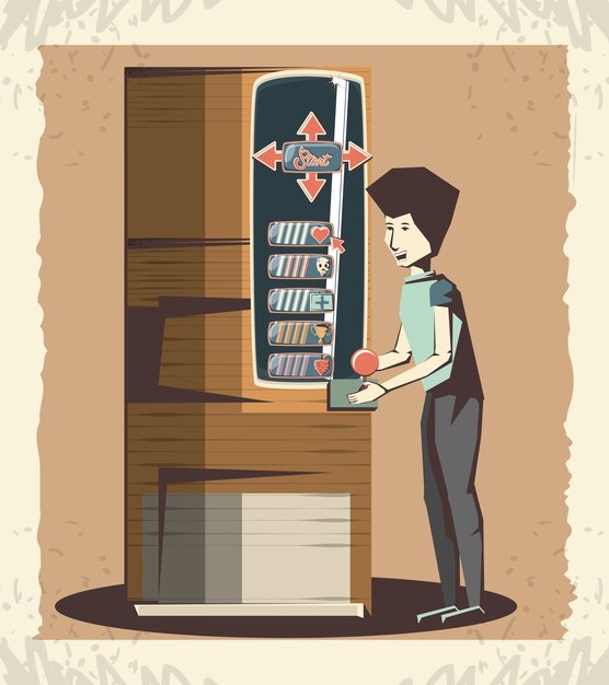 Man playing video game retro vector illustration design