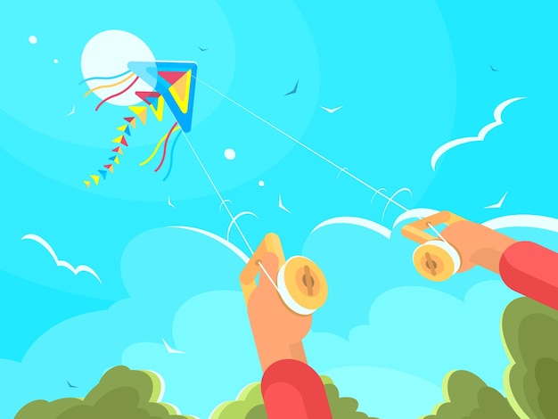 Vector man playing with kite