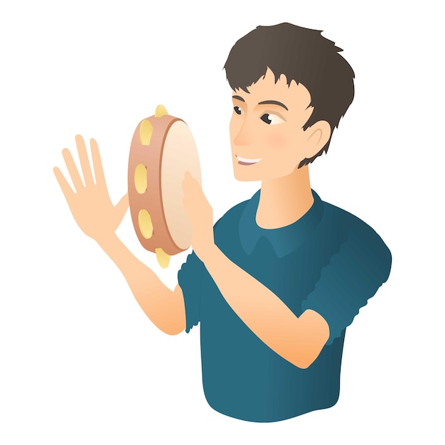 Man plays on tambourine icon Flat illustration of man plays on tambourine vector icon for web