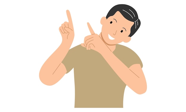 Vector man pointing away hands together and showing or presenting something