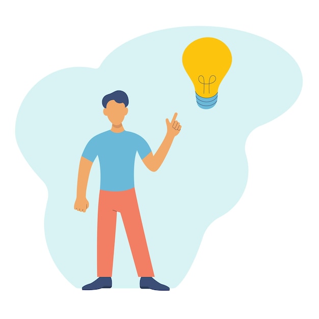 Vector the man pointing to the bulb idea concept vector flat design illustration