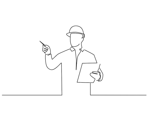 Man pointing with holding clipboard line art illustration