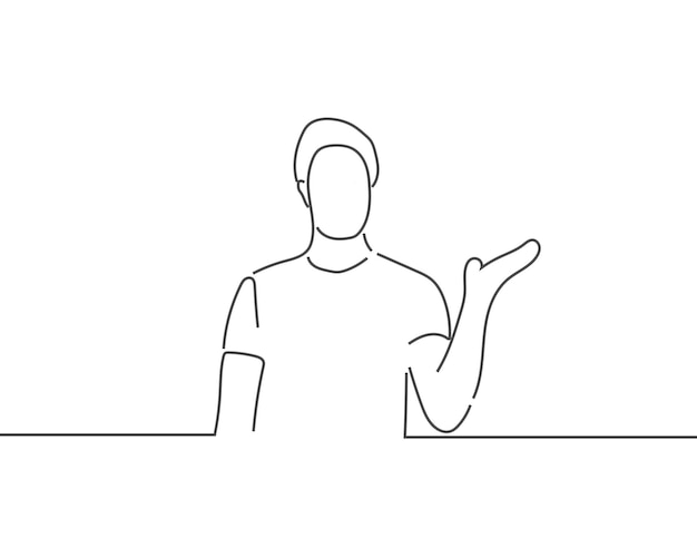 Man pointing with palm of hand line drawing or continuous one line illustration