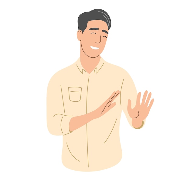 The man politely refuses the offer No thank you Flat vector illustration