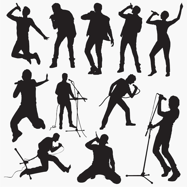 Vector man pop singer silhouettes