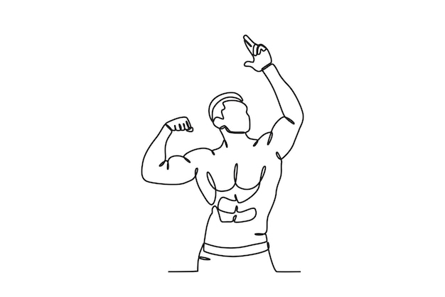 A man poses proudly showing his muscles Bodybuilding oneline drawing