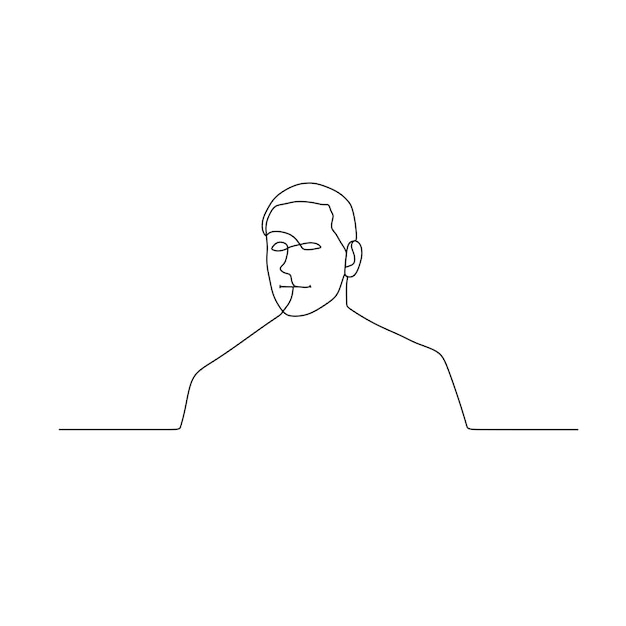 man posing smile on the drawing with one line