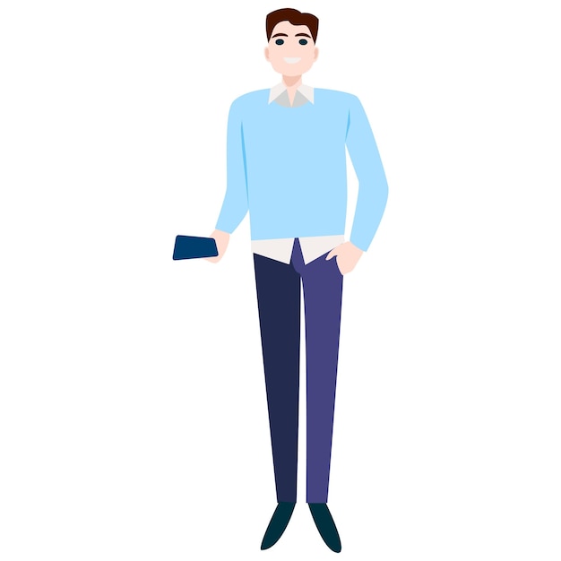 Man posing Young Man Full Length Wearing Casual Clothes Vector illustration in Flat style