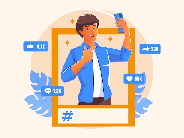 man posting selfie photo on social media