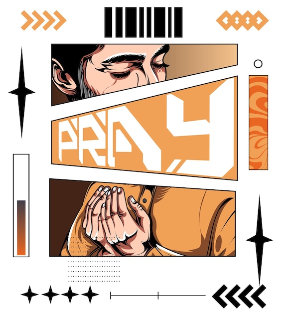 Vector man pray in comic pannel style