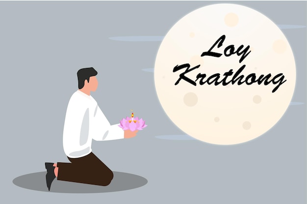 Loy Krathong 축제에서 기도하는 남자