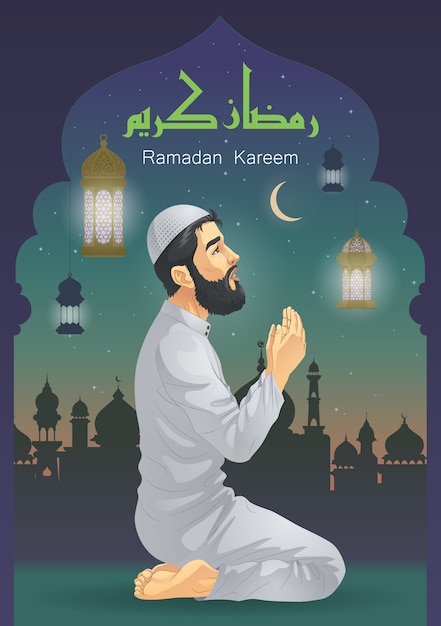 Vector a man praying in ramadan