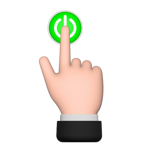 A man pressing a power button hand cursor