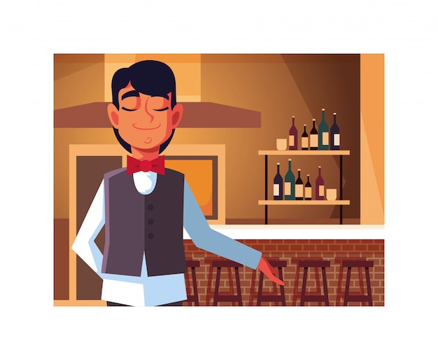 Man professional waiter offering red wine in the bar