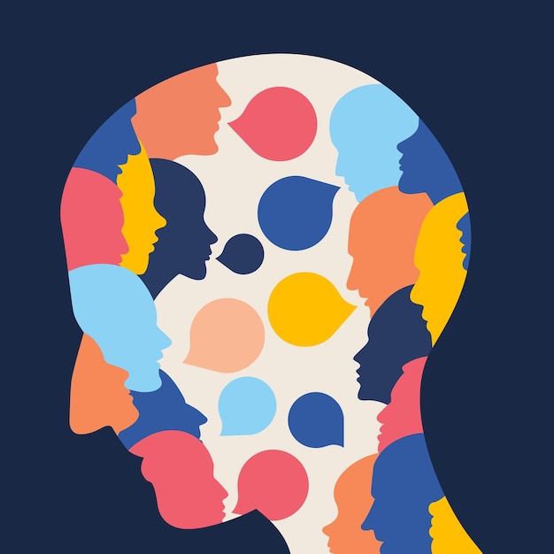 Man profile head headache schizophrenia mental health concept vector illustration