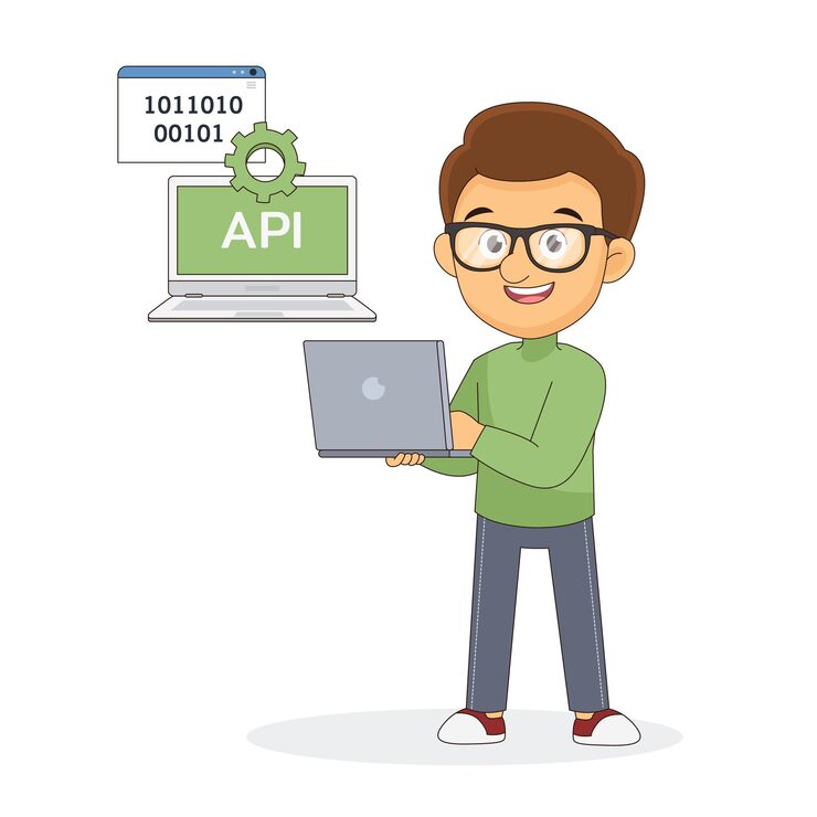 Vector man programmer is working with laptop code programmer coding