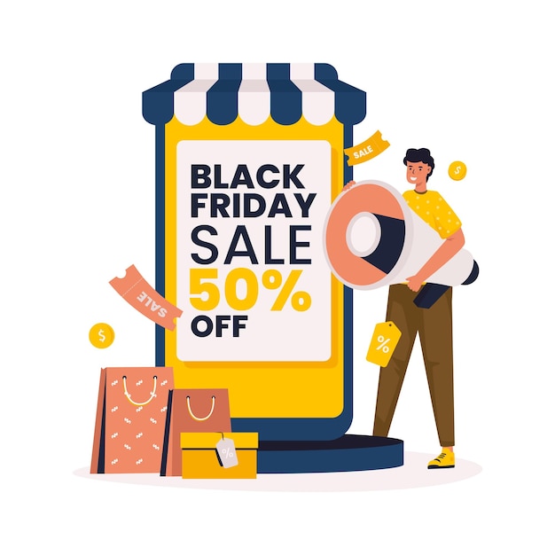 Vector a man promote black friday sale vector illustration