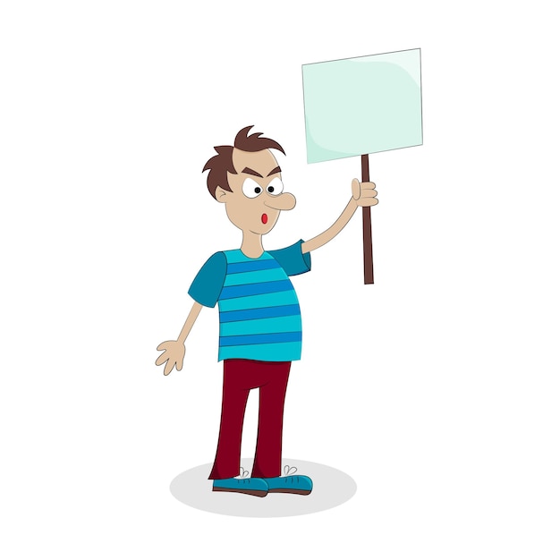 A man protests with a placard Isolate on white background Vector illustration