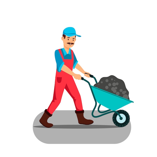 Man Pushing Full Wheelbarrow Vector Illustration