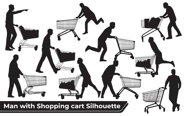 男人推購物車的 siluet