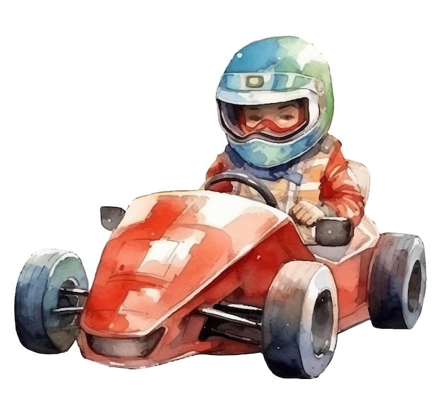 A man in a racing car with a helmet and glasses.