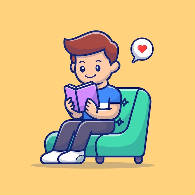 Man reading book cartoon vector icon illustration. people hobby icon concept isolated premium vector. flat cartoon style