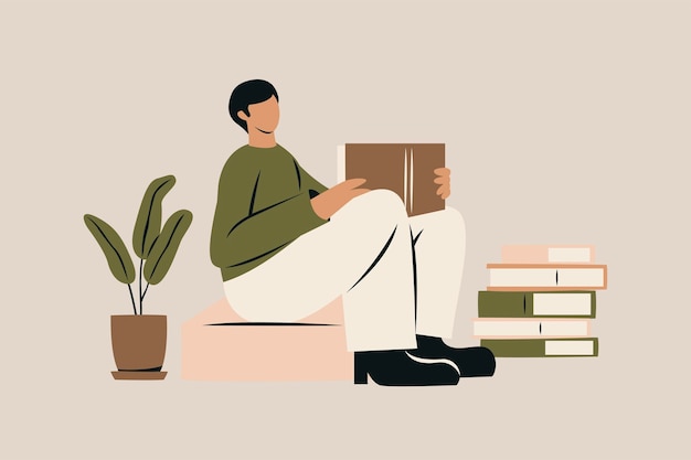 Man Reading a Book Vector Illustration