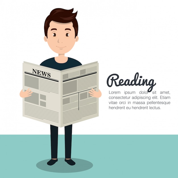 Vector man reading newspaper icon