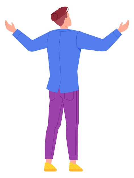 Vector man rear view person standing with open arms