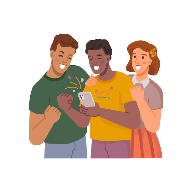 man received happy message on smartphone vector